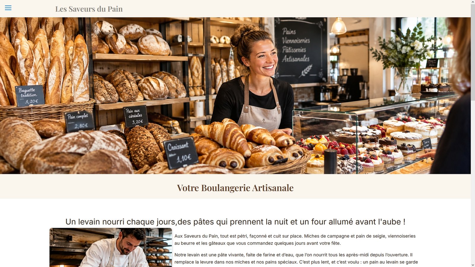Site vitrine cr�� avec l'offre Rapido Web pour une boulangerie - patissserie